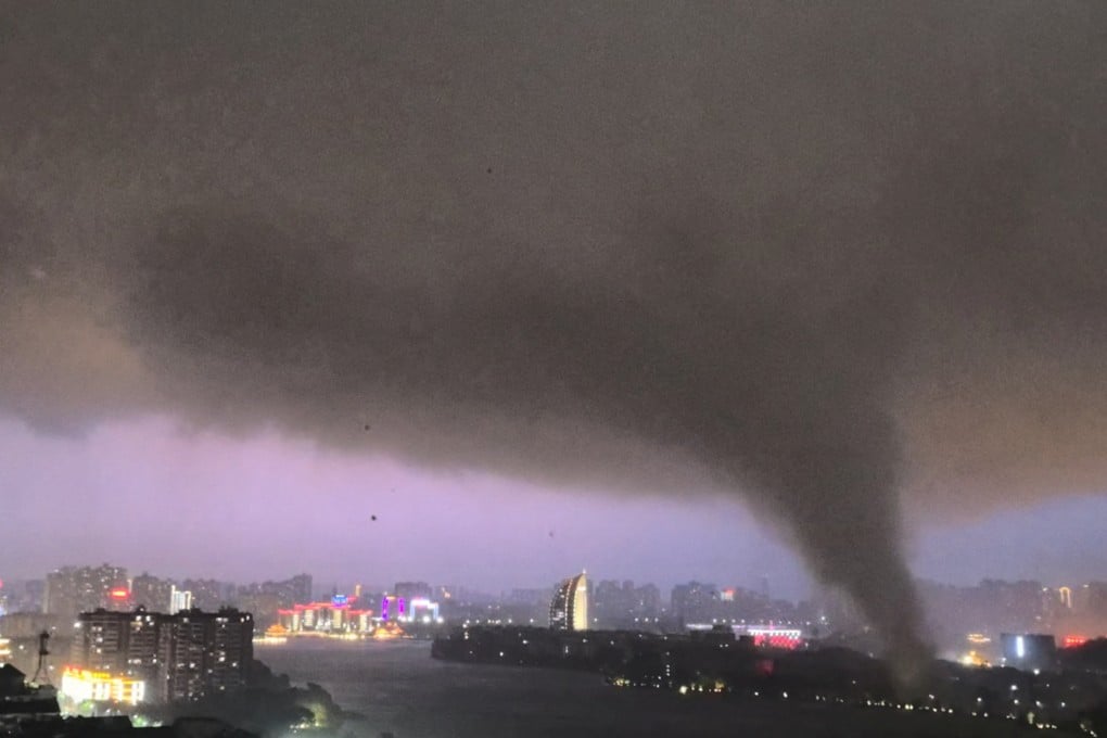 A rare tornado formed in Hubei province, central China on Monday night, with other extreme weather events reported across the country. Photo: Reuters