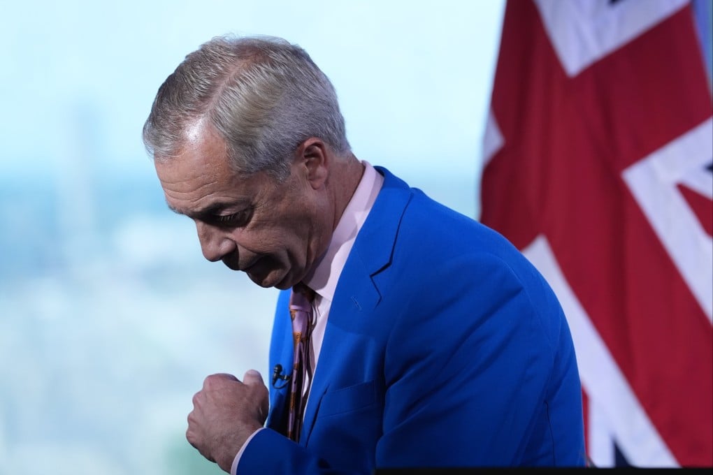 Reform UK leader Nigel Farage makes a statement to the media at the party headquarters in Millbank, central London, on Tuesday. Photo: via AP