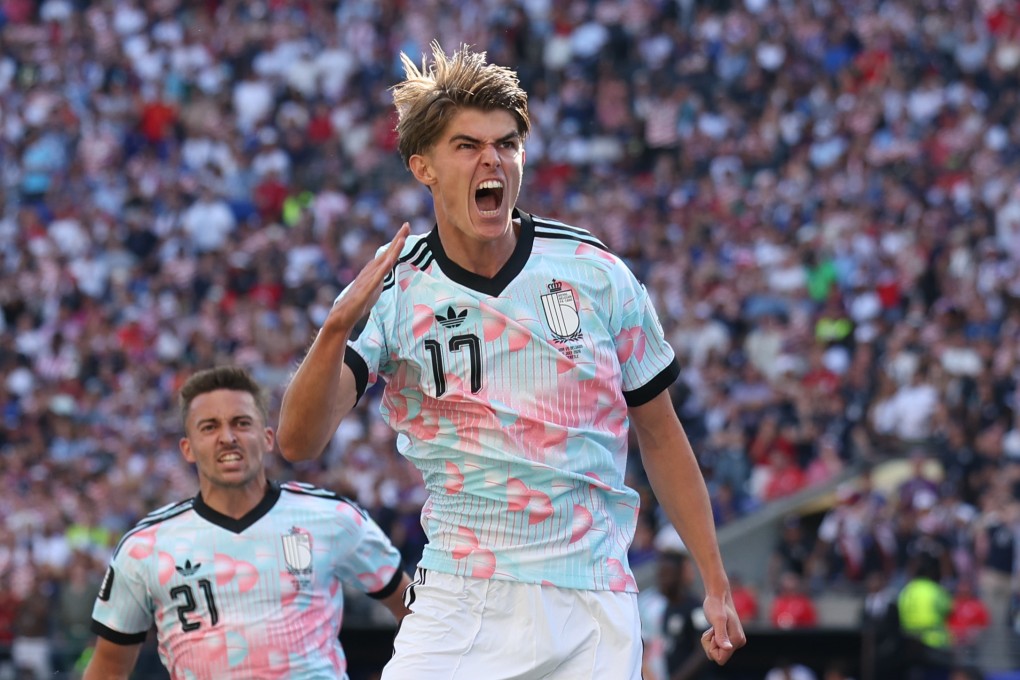 Belgium’s Charles De Ketelaere celebrates after scoring his side’s opener against the USA. Photo: AP