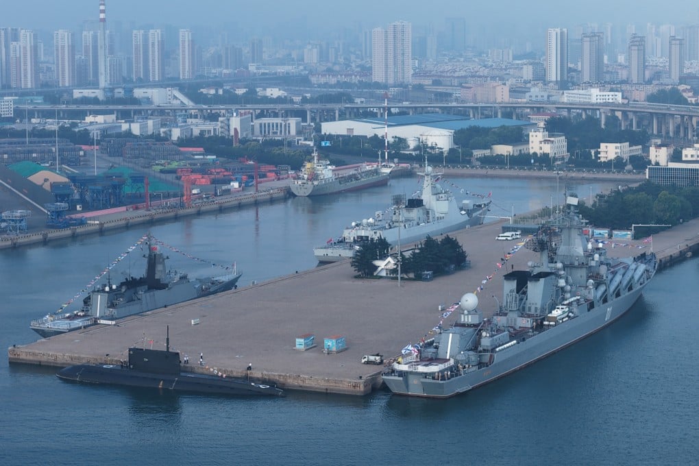 Vessels taking part in the Joint Sea-2026 naval exercise involving China and Russia are seen at a military port in Qingdao, Shandong province, on Sunday. Photo: Xinhua