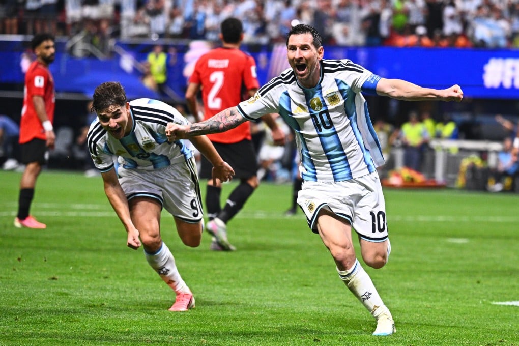 Lionel Messi (right) created one and scored another as Argentina booked a place in the last eight of the World Cup.