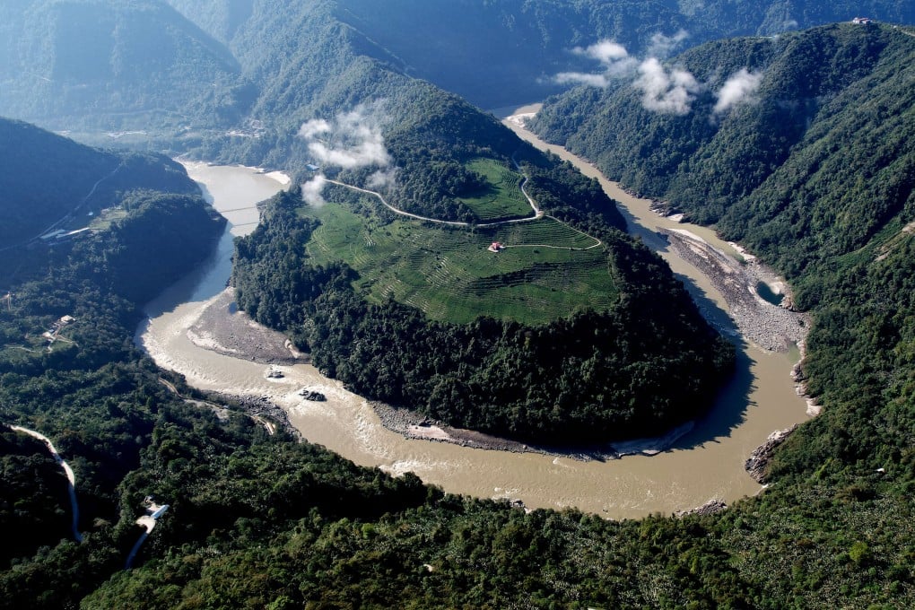 An aerial view of a section of the Yarlung Tsangpo. Construction started on the mega-dam project in July last year. Photo: China News Service/VCG via Getty Images