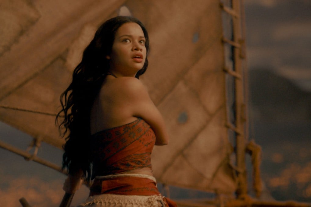Catherine Laga’aia as Moana in a still from Moana (category I), directed by Thomas Kail. Dwayne Johnson co-stars. Photo: Disney