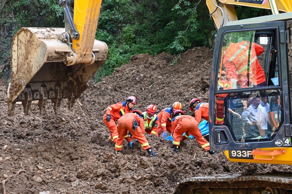 Gansu Fire and Rescue Mobile Corps at the scene of the landslide on Tuesday. Photo: Xinhua