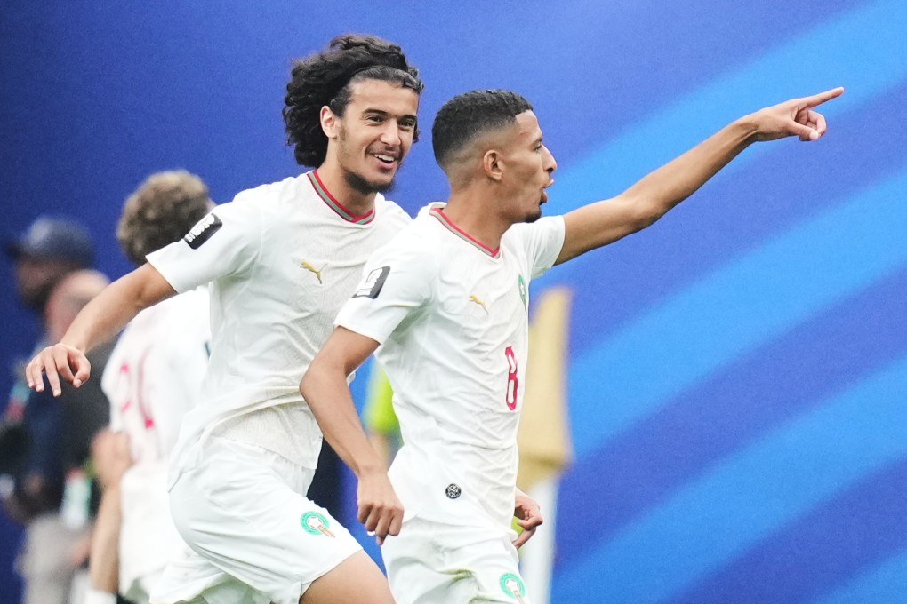 Ayyoub Bouaddi (left) will be aiming to eliminate his birth country when he lines up for Morocco against France in the teams’ World Cup quarter-final. Photo: AP Photo