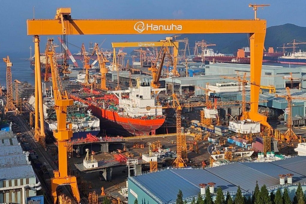 A ship is under construction at Hanwha Ocean’s shipyard in Geoje, South Gyeongsang province. Photo: The Korea Times