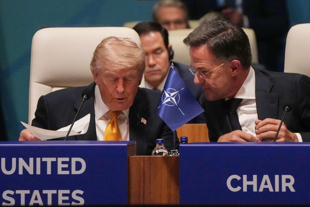 US President Donald Trump (left) and Nato Secretary General Mark Rutte attend the Nato summit in Ankara, Turkey, where allies highlighted new defence commitments and higher military spending targets. Photo: AFP