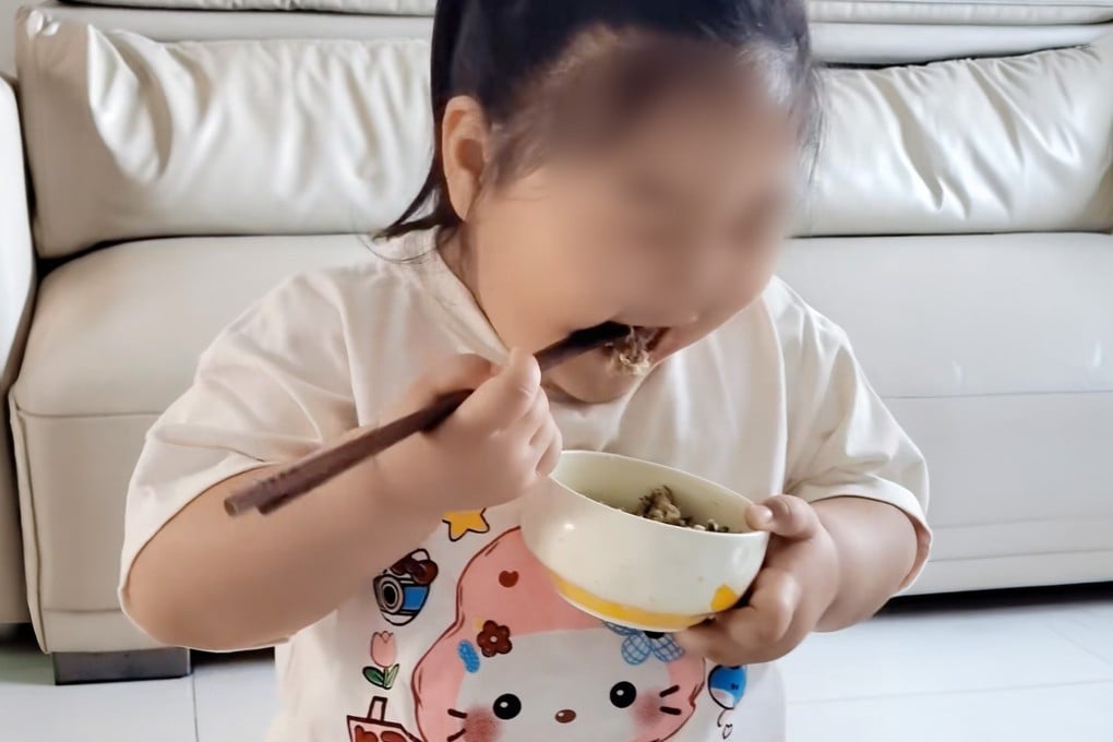 China’s state broadcaster CCTV has condemned the use of child internet celebrities to promote distorted values, as illustrated by the photo above showing a young girl overeating. Photo: Douyin