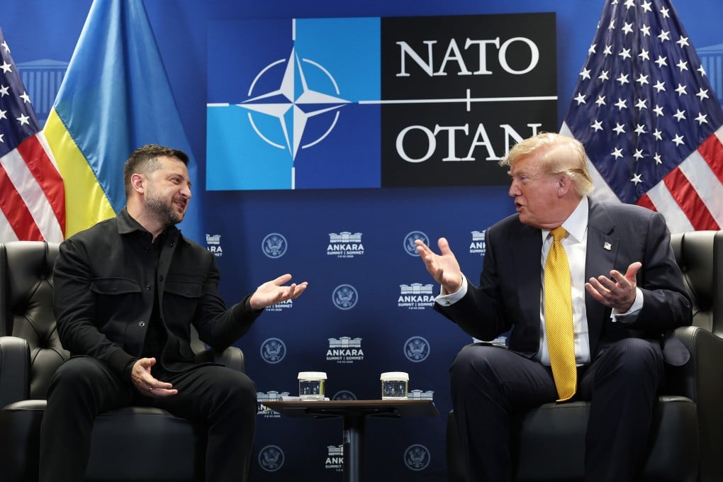 Ukrainian President Volodymyr Zelensky and US President Donald Trump at the Nato summit in Ankara, Turkey, on Wednesday. Photo: TNS