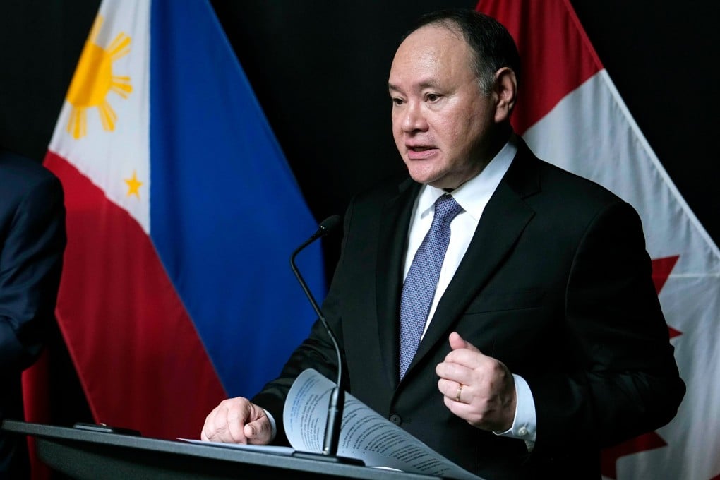 Philippine Defence Secretary Gilberto Teodoro Jnr speaks to the media after a signing ceremony in Ottawa, Canada, last month. Photo: The Canadian Press/AP