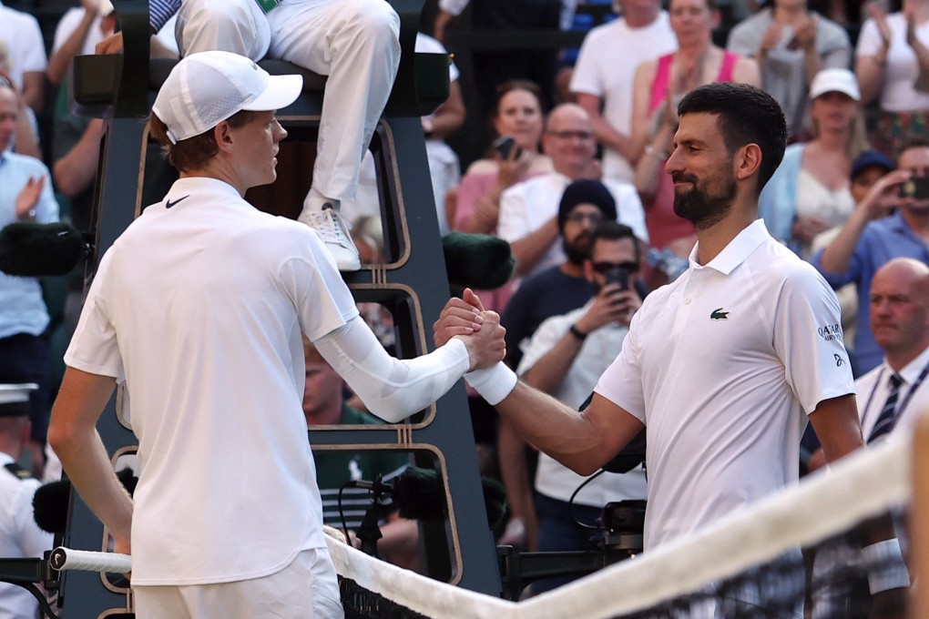 Eventual Wimbledon champion Jannik Sinner shakes hands with Novak Djokovic after winning their semi-final match last year. Photo: Reuters