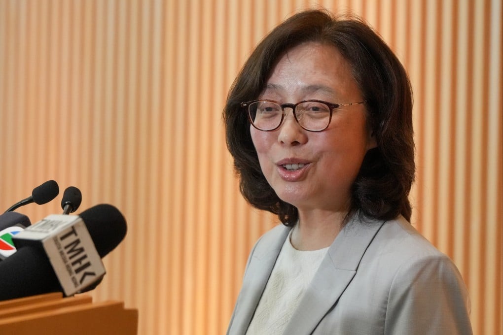 Development Secretary Bernadette Linn Hon-ho meets the media on the land sale programme for July to September 2026 at Central Government Offices in Tamar. Photo: SCMP/May Tse