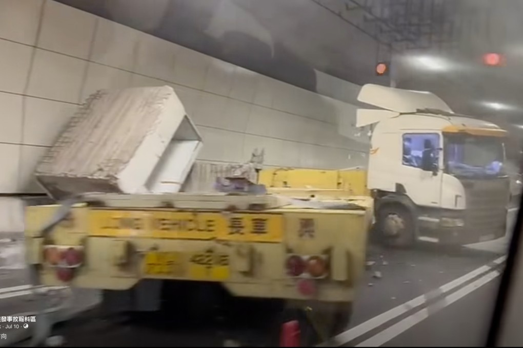 The driver of the goods vehicle lost control in Hong Kong’s Central Kowloon Bypass. Photo: Handout