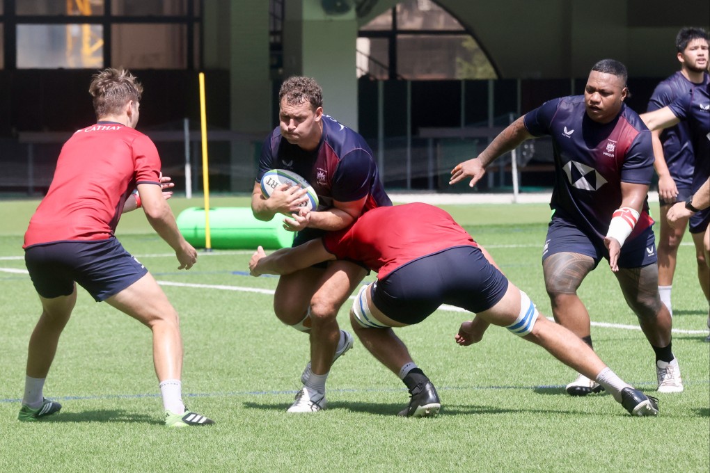 Josh Hrstich, here trying to break through a tackle in training, will return to captain Hong Kong against Chile on Sunday. Photo: Jonathan Wong
