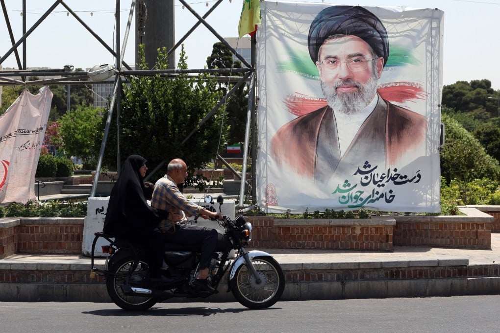 A large portrait of Iranian supreme leader Ayatollah Mojtaba Khamenei is seen in a street in Tehran on Thursday. Photo: EPA