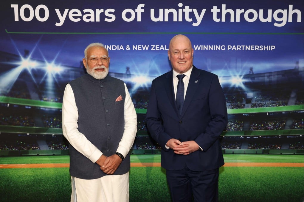 India’s Prime Minister Narendra Modi (left) and New Zealand’s Prime Minister Christopher Luxon on Saturday. Photo: AFP