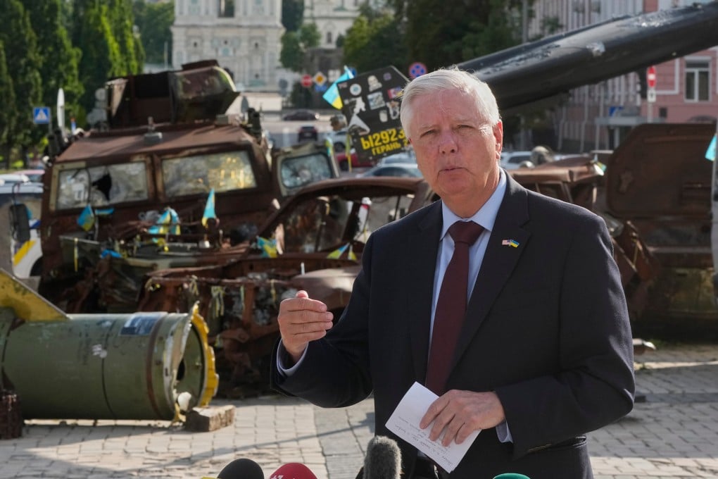 US Senator Lindsey Graham in Kyiv, Ukraine, on Friday. Photo: AP