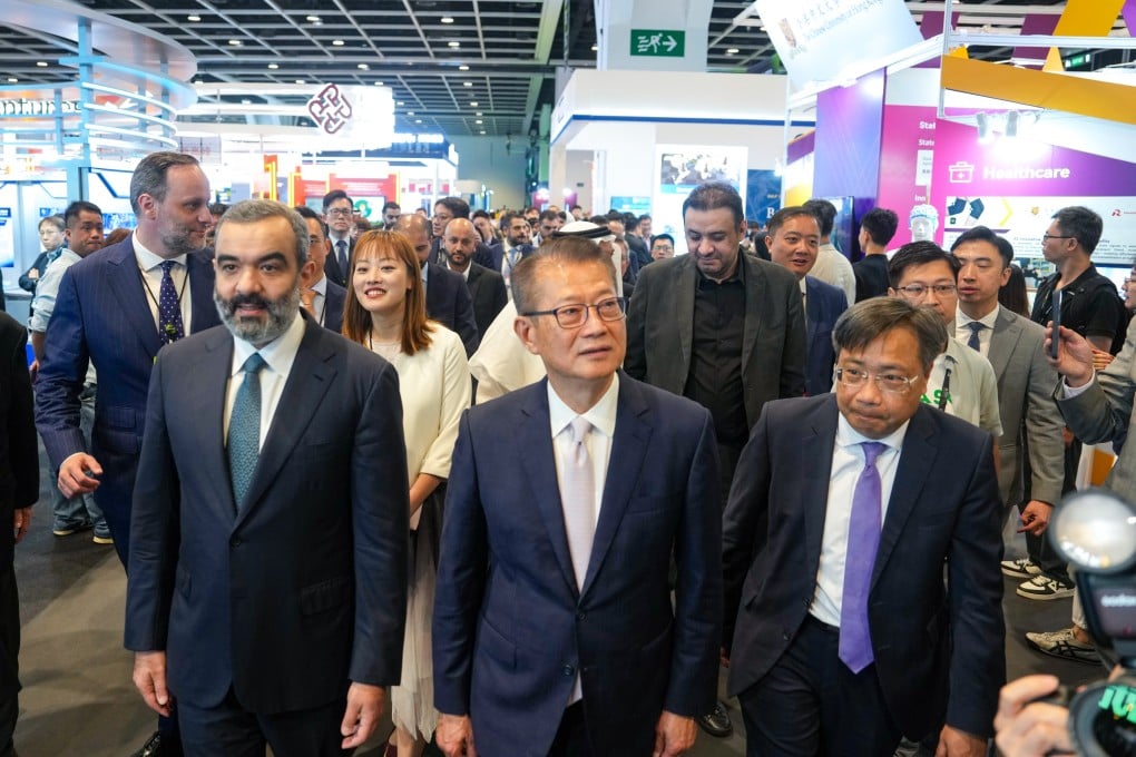 Financial Secretary Paul Chan (centre) attends the opening ceremony of LEAP East 2026 in Wan Chai. Photo: Sam Tsang