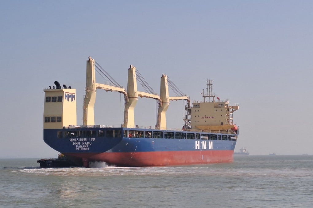 The Panama-flagged cargo ship HMM Namu, in Guangzhou, Guangdong province, on January 5. Beijing has defended its inspections as lawful and aimed at protecting navigation and the marine environment. Photo: Handout via Reuters