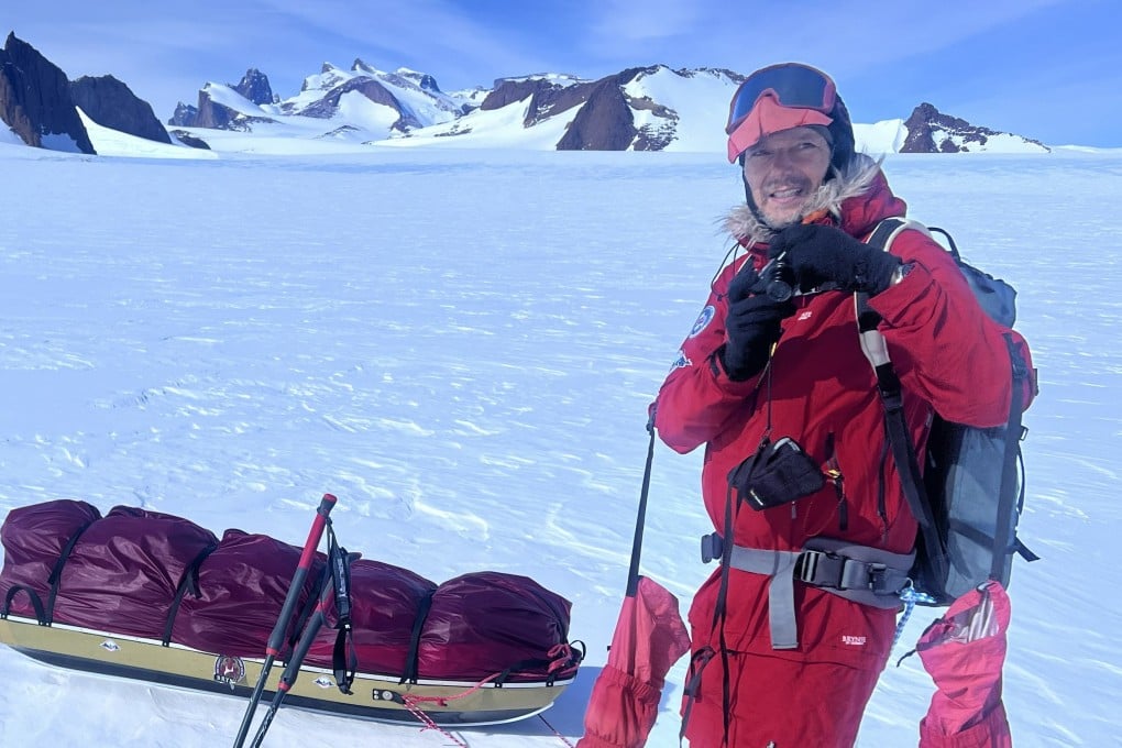 Explore and adventurer Roland Krueger is pictured with his expedition sledge in Queen Maud Land, which stretches across East Antarctica.