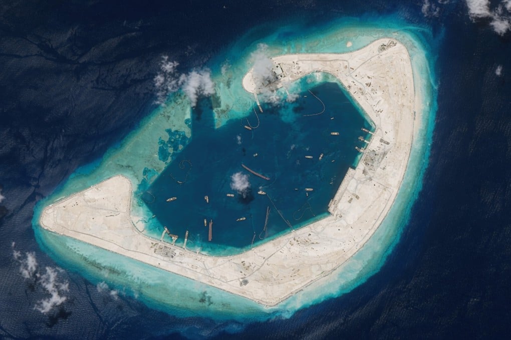 New satellite images show China has built a long, reinforced quay on Antelope Reef’s lagoon. Photo: EU