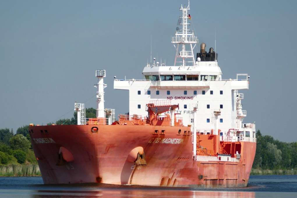 Chemical tanker Stolt Magnesium catches fire following an explosion off the coast of Oman on Tuesday. Photo:  Hans-Peter Schroder/Reuters