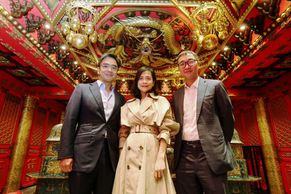 (L to R) Ivan Ting, executive director of Kader Holdings; Yvonne Kam, owner of Yung Kee Restaurant and Derrick Pang, CEO of Asia Allied Infrastructure, pictured in Central on July 13. Photo: Edmond So