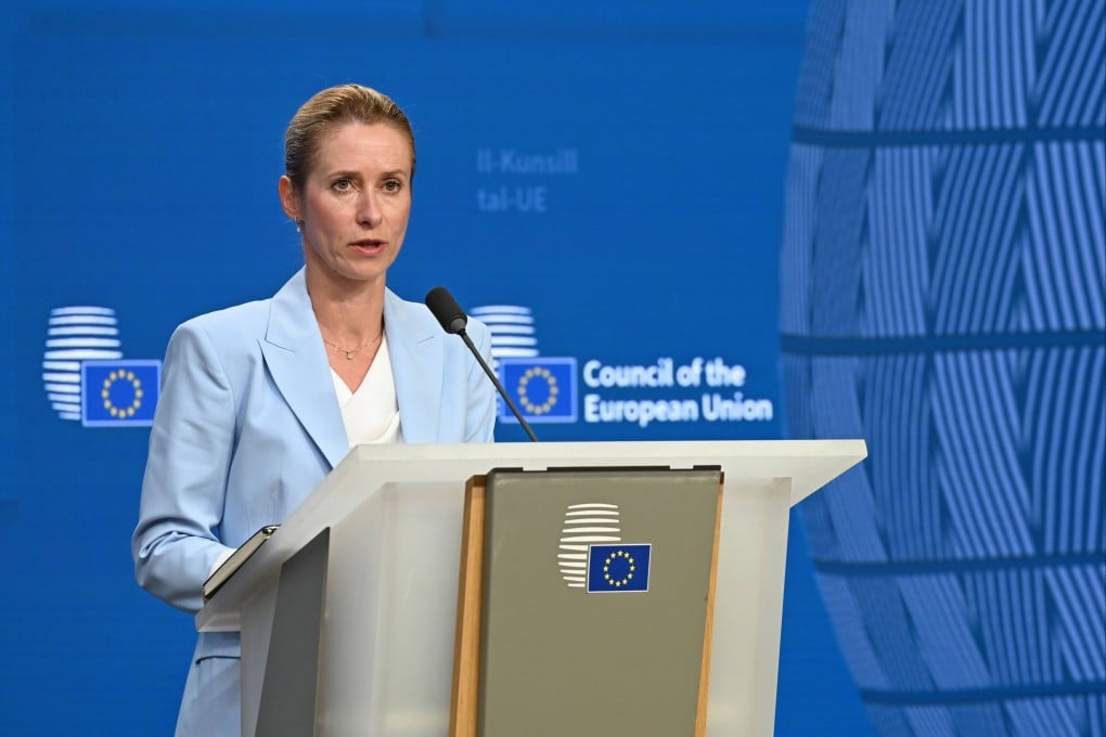 EU foreign policy chief Kaja Kallas during a press conference at the European Council building in Brussels on Monday. Photo: dpa