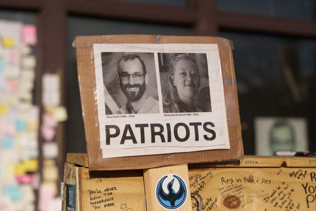 A sign honouring Alex Pretti and Renee Good at a memorial in Minneapolis, Minnesota in March. Photo: Reuters
