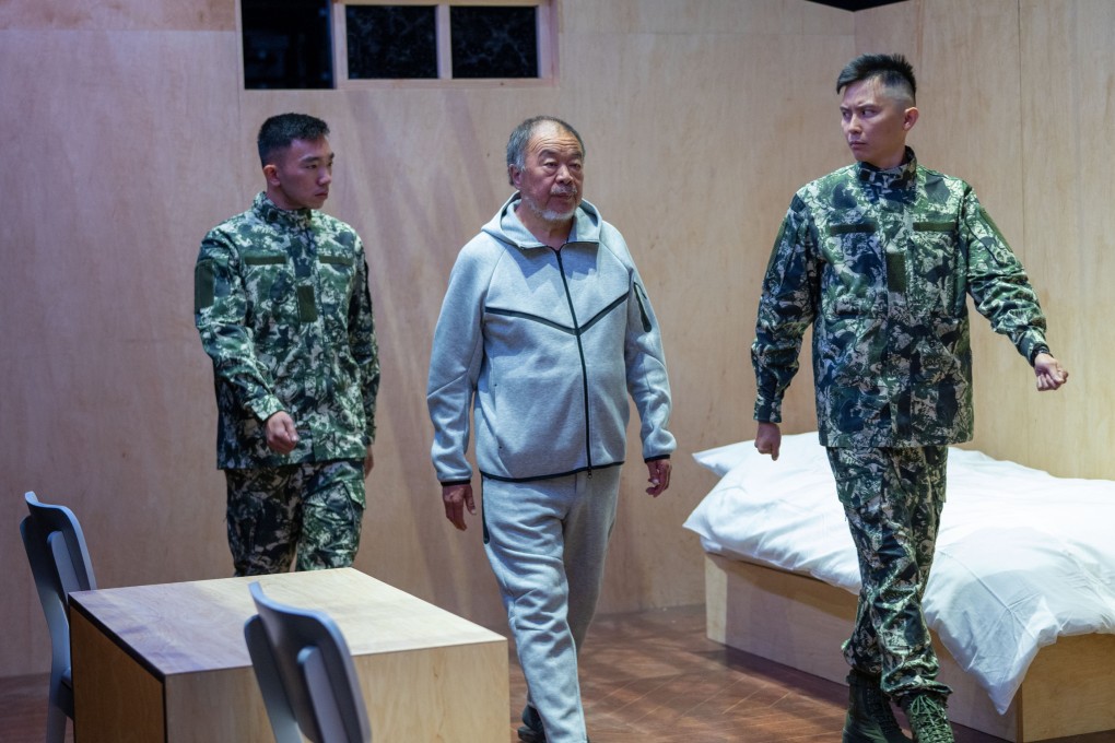 Chinese artist Ai Weiwei re-enacts his 81-day detention in a Chinese prison in Sewing a Button, a 24-hour live durational performance held on July 3 and 4, 2026, that was part of his “Button Up!” exhibition in Manchester, UK. Photo: Hugo Glendinning
