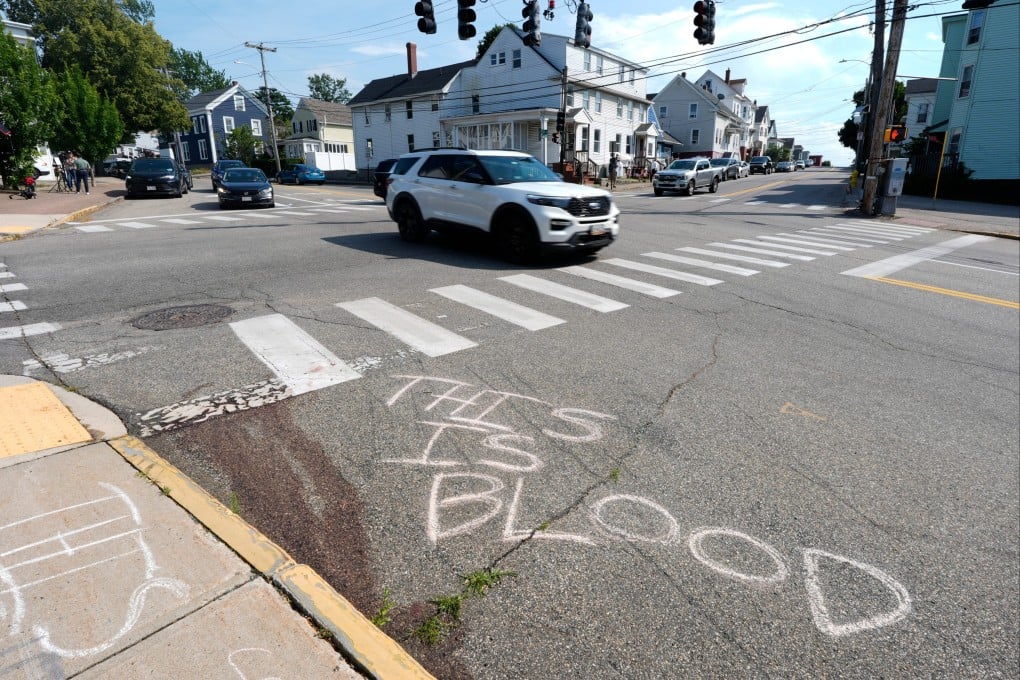 Blood at the scene of the fatal shooting involving ICE in Biddeford, Maine. Photo: AP