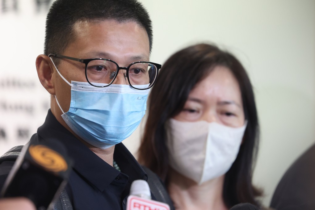 Li Zhijian (left) and Peng Hongying meet the media on July 5, after the Medical Council found paediatrician Sit Sou-chi guilty of professional misconduct in a case involving their child Yuanjian. Photo: Edmond So