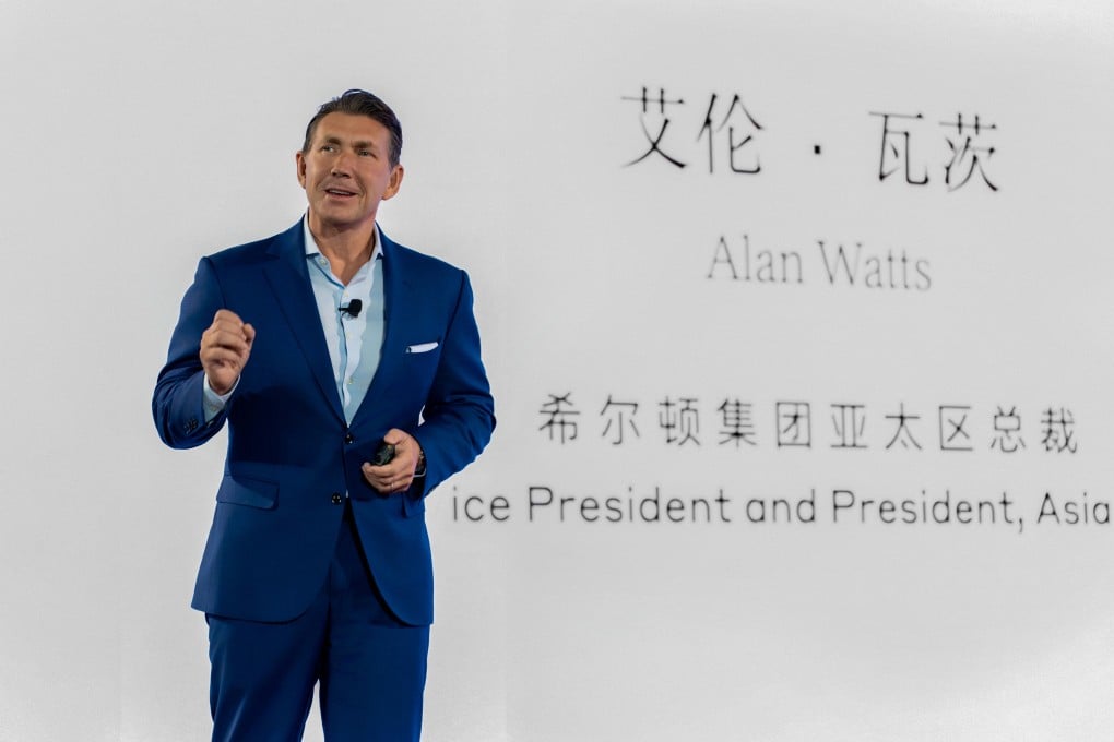 Hilton Asia-Pacific president Alan Watts speaks at the launch ceremony of the Tempo hotel brand in Shanghai on Tuesday. Photo: Handout