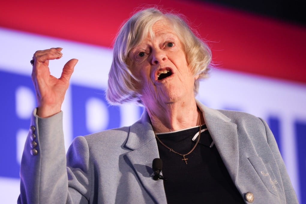 Reform UK justice spokeswoman Ann Widdecombe delivers a speech in Doncaster in February 2024. Photo: EPA