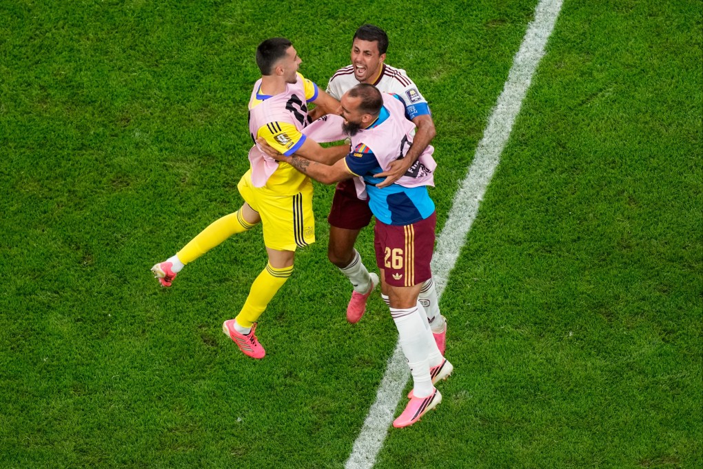 Spain’s Borja Iglesias (right) celebrates with Rodri (centre) and goalkeeper David Raya at he end of the semi-final. Photo: AP