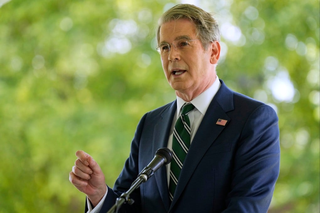 US Treasury Secretary Scott Bessent speaks during a ceremony in Dandridge, Tennessee, on Thursday to rename a bridge after US President Donald Trump. Photo: AP