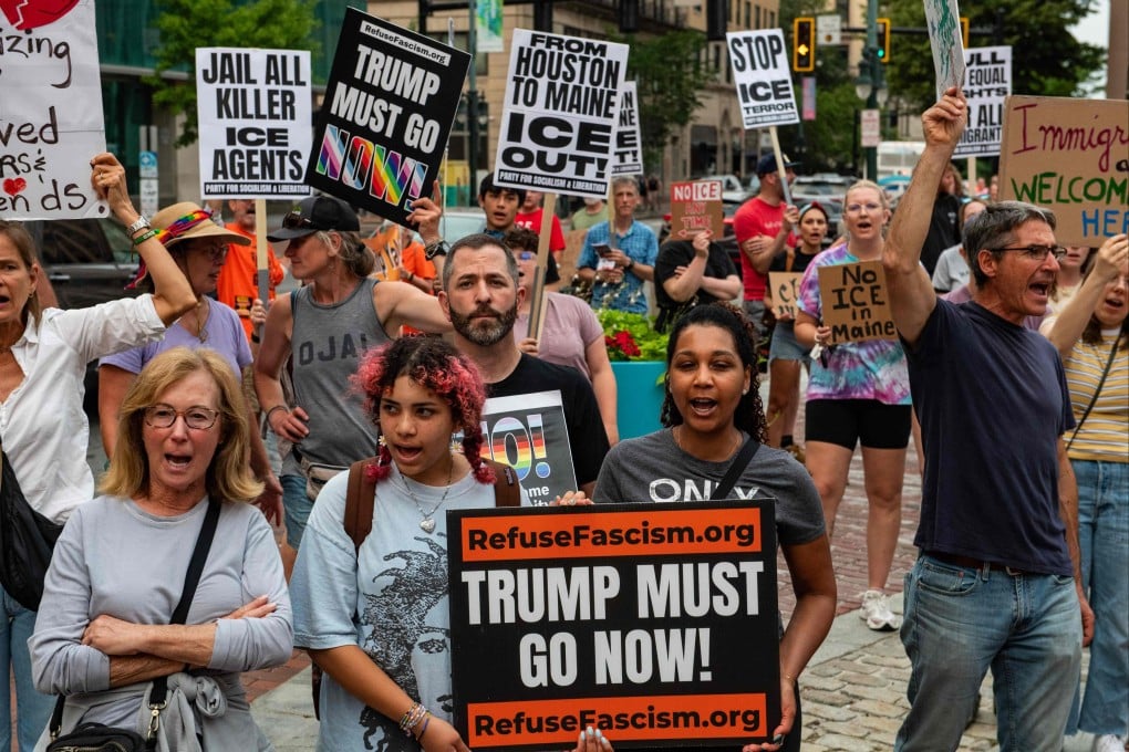 People protest against the killing of a man by a US immigration officer in Portland, Maine, on Tuesday. Photo: AFP