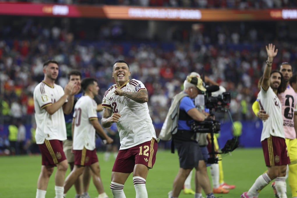 Pedro Porro (front) leads the celebrations after Spain's win over France in the first semi-final of the World Cup on Tuesday. Photo: Xinhua