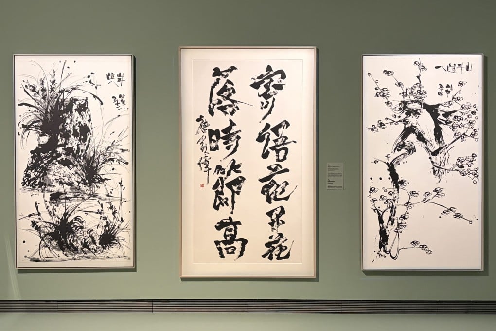 Hong Kong artist Wesley Tongson’s paintings are displayed at “Singing and Dancing with Brush and Ink: The Art of Wesley Tongson”, an exhibition at the Asia Society Hong Kong’s Chantal Miller Gallery, which runs until October 11. It is the first major exhibition of his work at a leading local institution since the early 2010s. Photo: Chloe Loung