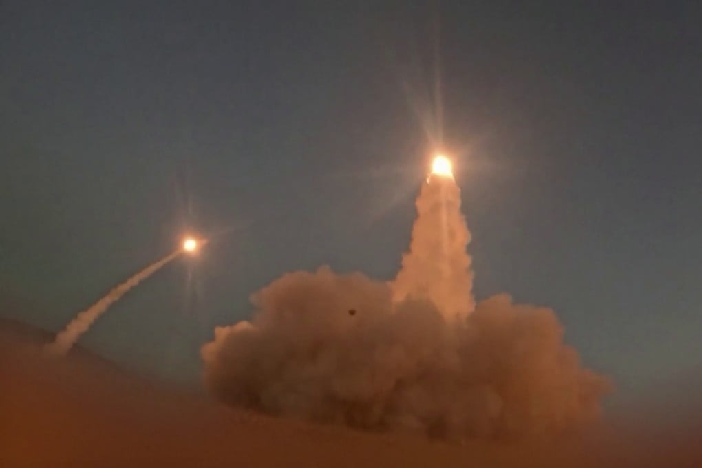 Screen grab from video footage released by the Iranian Revolutionary Guards’ Sepah News website purportedly shows missiles being launched from an undisclosed location towards US targets in Bahrain and Kuwait on July 14. Photo: AFP