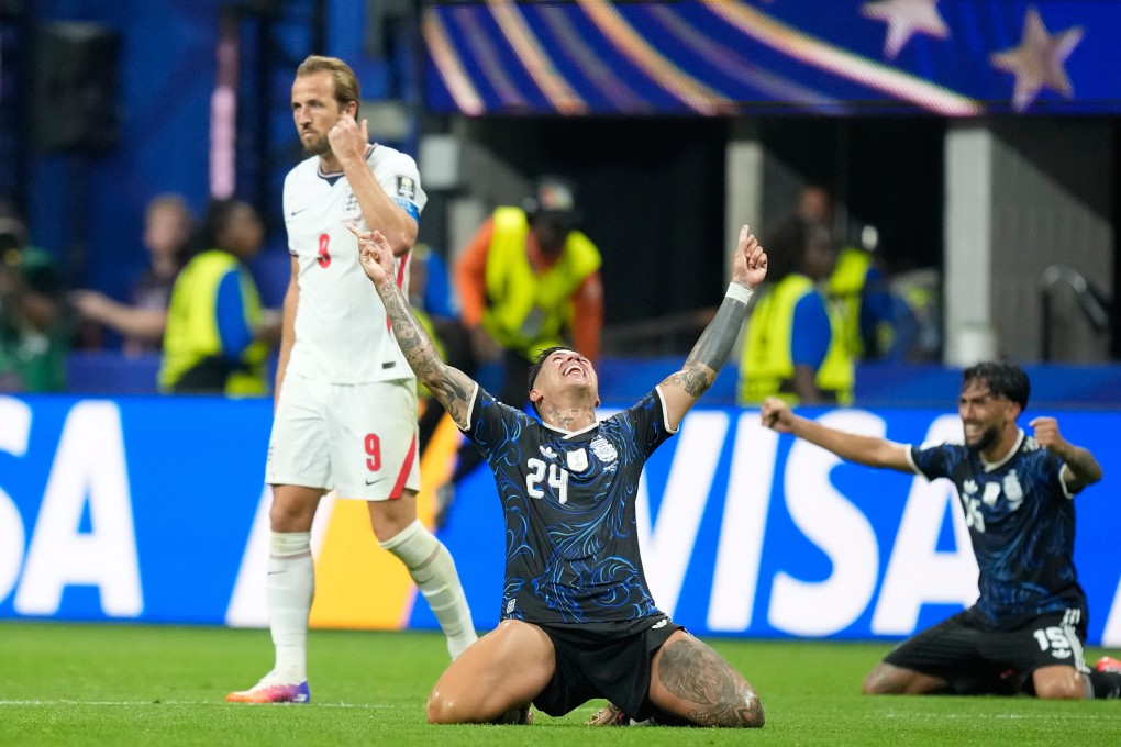 Argentina’s Enzo Fernandez and Nico Gonzalez (right) celebrate after beating England in the World Cup semi-final. Photo: AP