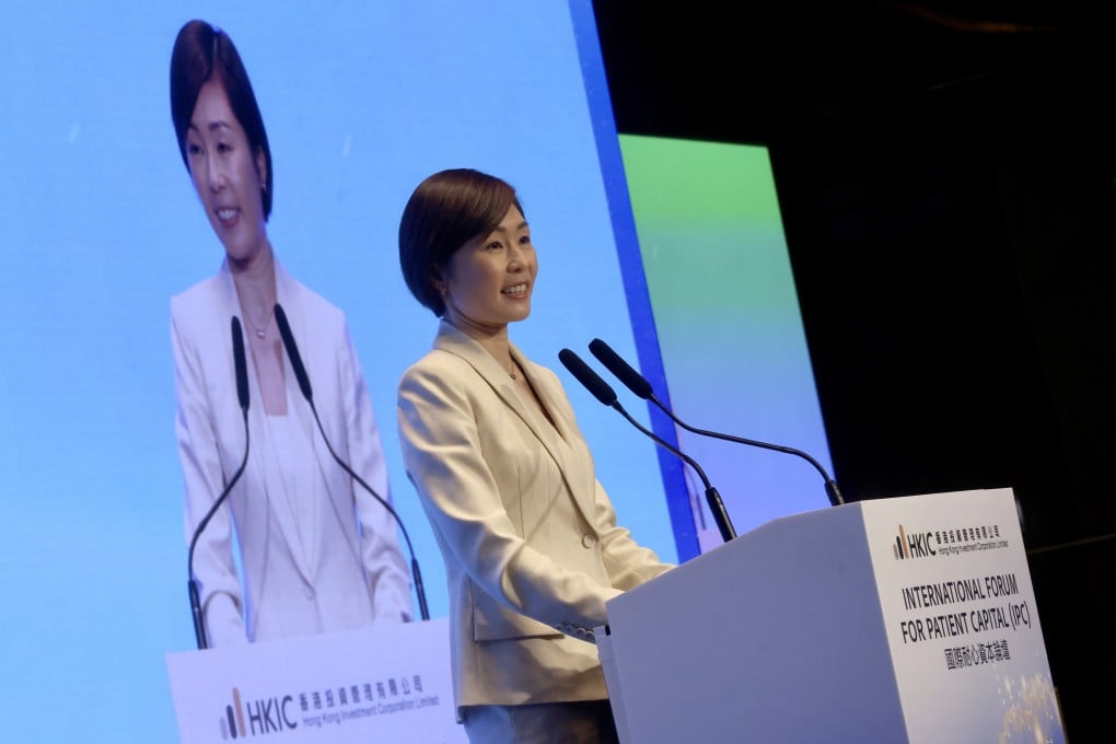 Clara Chan Ka-chai, CEO of the Hong Kong Investment Corporation (HKIC), speaks during the International Forum for Patient Capital in Hong Kong last May. Photo: Jonathan Wong