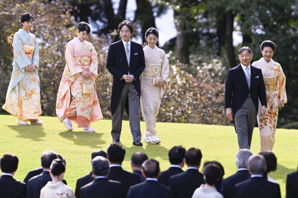 Japanese Emperor Naruhito (second right) and other imperial family members attend an event at the Akasaka Imperial Gardens in Tokyo in 2024. Photo: Kyodo