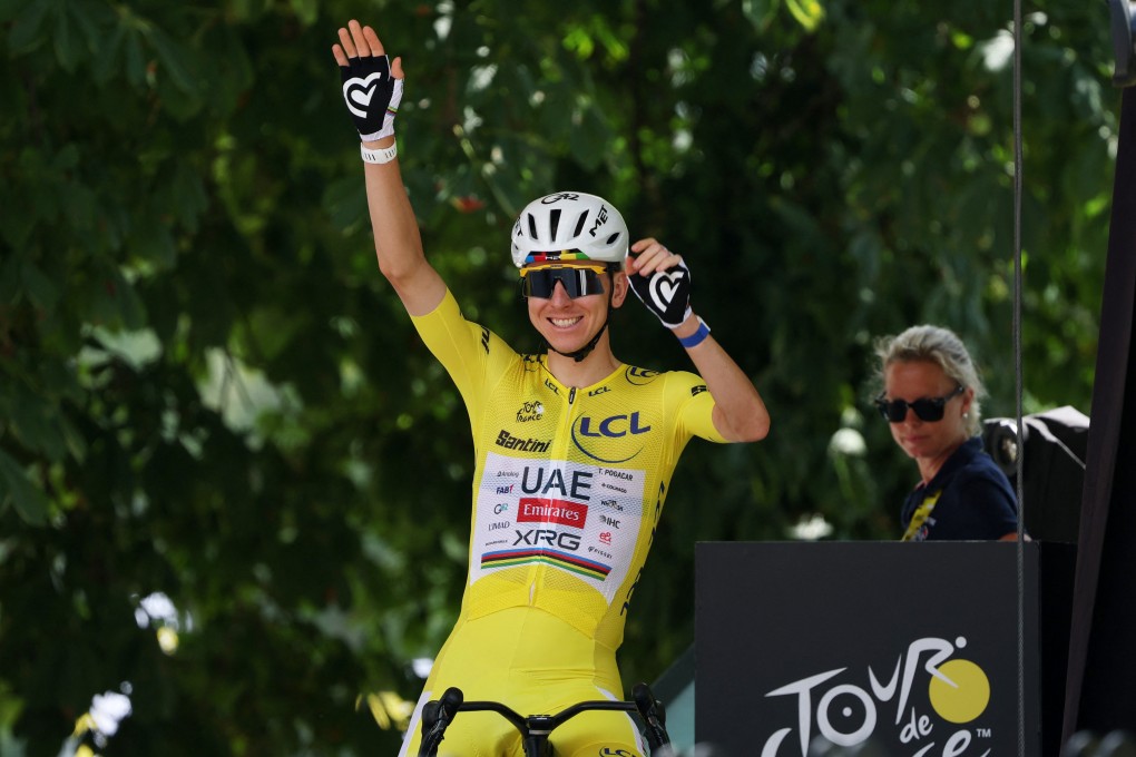 Tadej Pogacar of the UAE Emirates-XRG team at the start of stage 13 of the Tour de France on Friday. Photo: Reuters