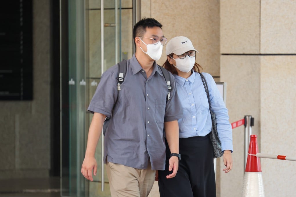 Angel’s parents, Yu Ping-hang (left) and Law Ka-sin, outside the Coroner’s Court on July 10. Photo: Brian Wong