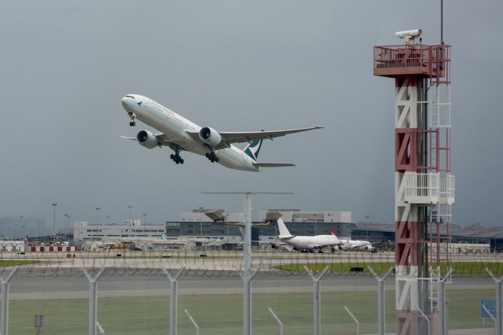 A Cathay Pacific Airways plane takes off at Hong Kong International Airport. The carrier also announced it would drop its previous plan to resume freighter services to Riyadh from August 1, without specifying a new resumption date. Photo. Sam Tsang
