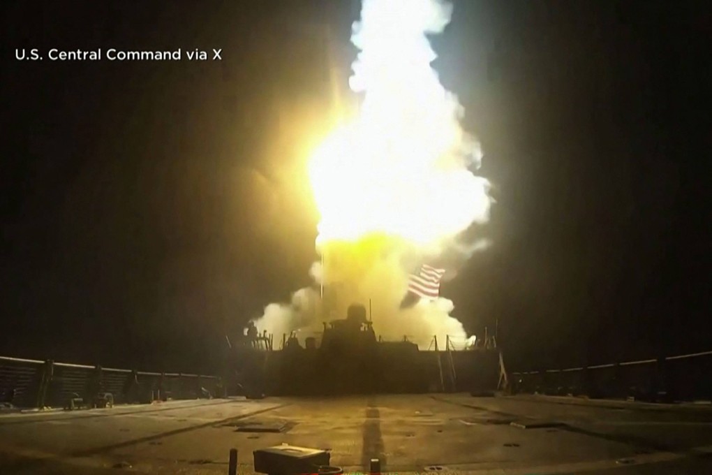 This screen grab made on Saturday from handout video footage released by the US Central Command (CENTCOM) shows what the US military says is the latest wave of precision strikes on strategic Iranian military sites. Photo: US Central Command / AFP