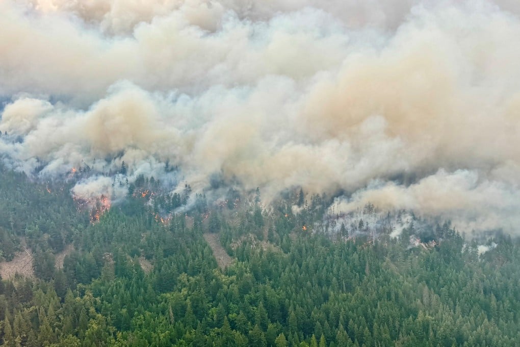 Smoke rises from the south flank of the Brunswick Creek wildfire near North Bend, British Columbia, Canada on July 16. Photo: BC Wildfire via Reuters.