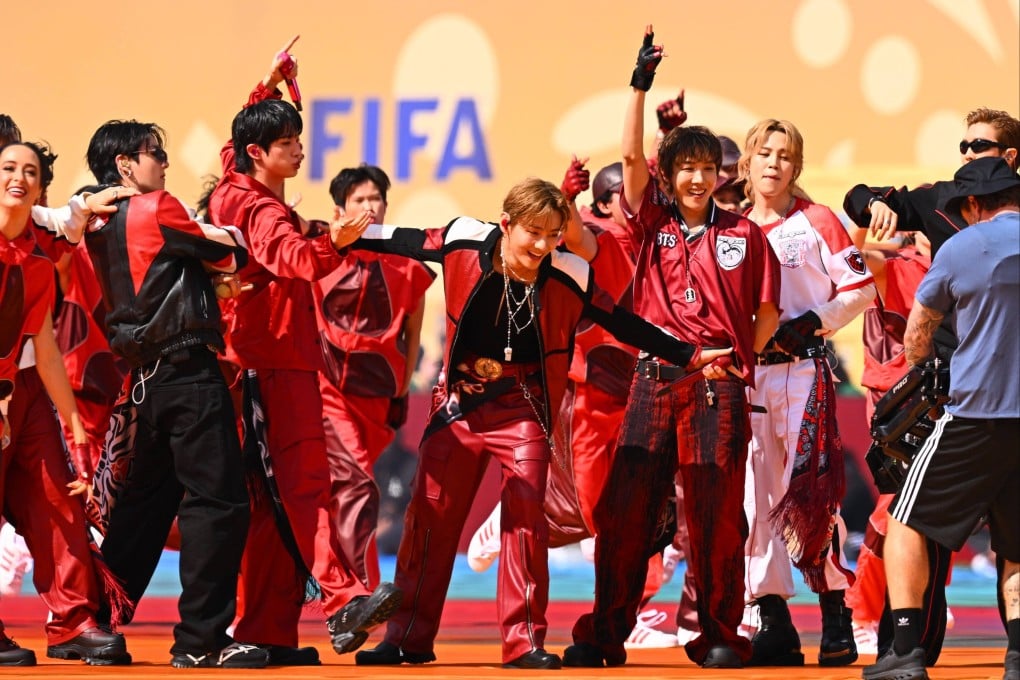 South Korean K-pop band BTS perform during the half-time show at the 2026 Fifa World Cup final match between Spain and Argentina at MetLife Stadium in New Jersey on Sunday. Photo: dpa