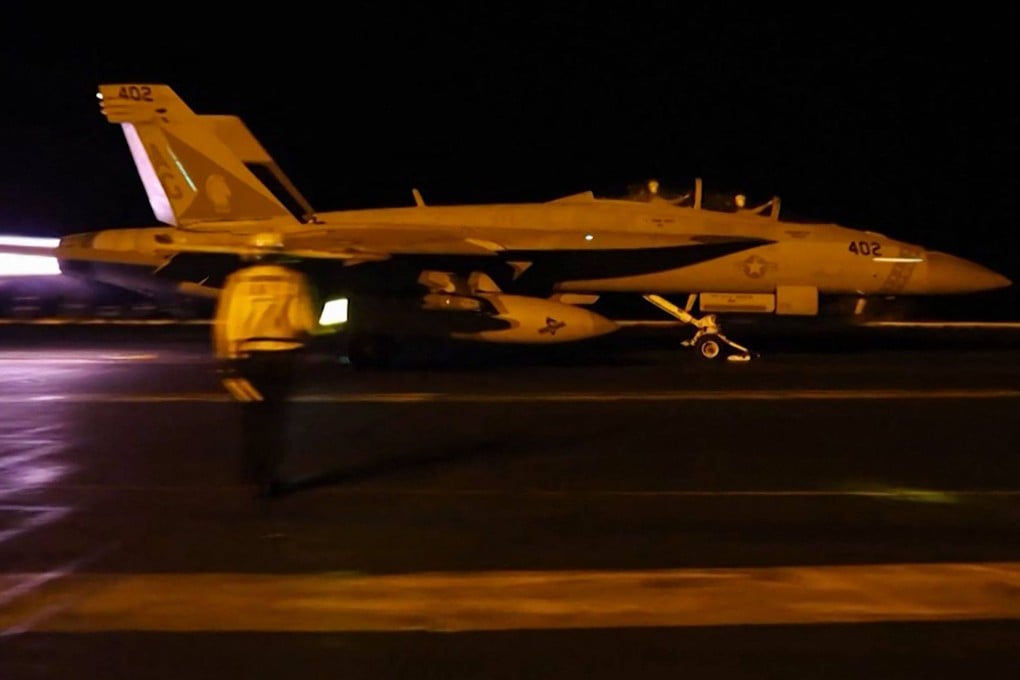 A US fighter jet takes off to launch what the military says are precision strikes targeting Iranian military capabilities on Saturday. Photo: CENTCOM/AFP